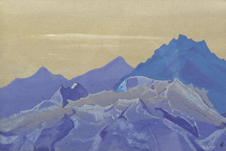 <h4>Голубой пейзаж</h4><p>1924. Бумага на холсте, гуашь, пастель. 29 х 45,5 см.</p>