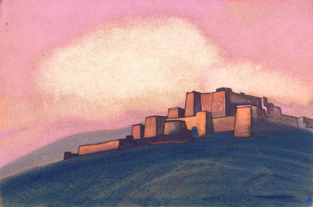 <h4>Тибетская крепость </h4><p>1936. Картон, темпера. 30.6 x 45.9 см.</p>