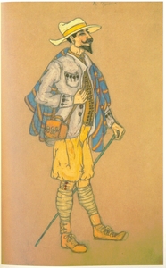 <h4>Эскиз мужского костюма </h4><p>1912. Бумага, смешанная техника, гуашь, акварель. 24 х 15,5 см Эскиз к пьесе «Пер Гюнт» Г.Ибсена</p>